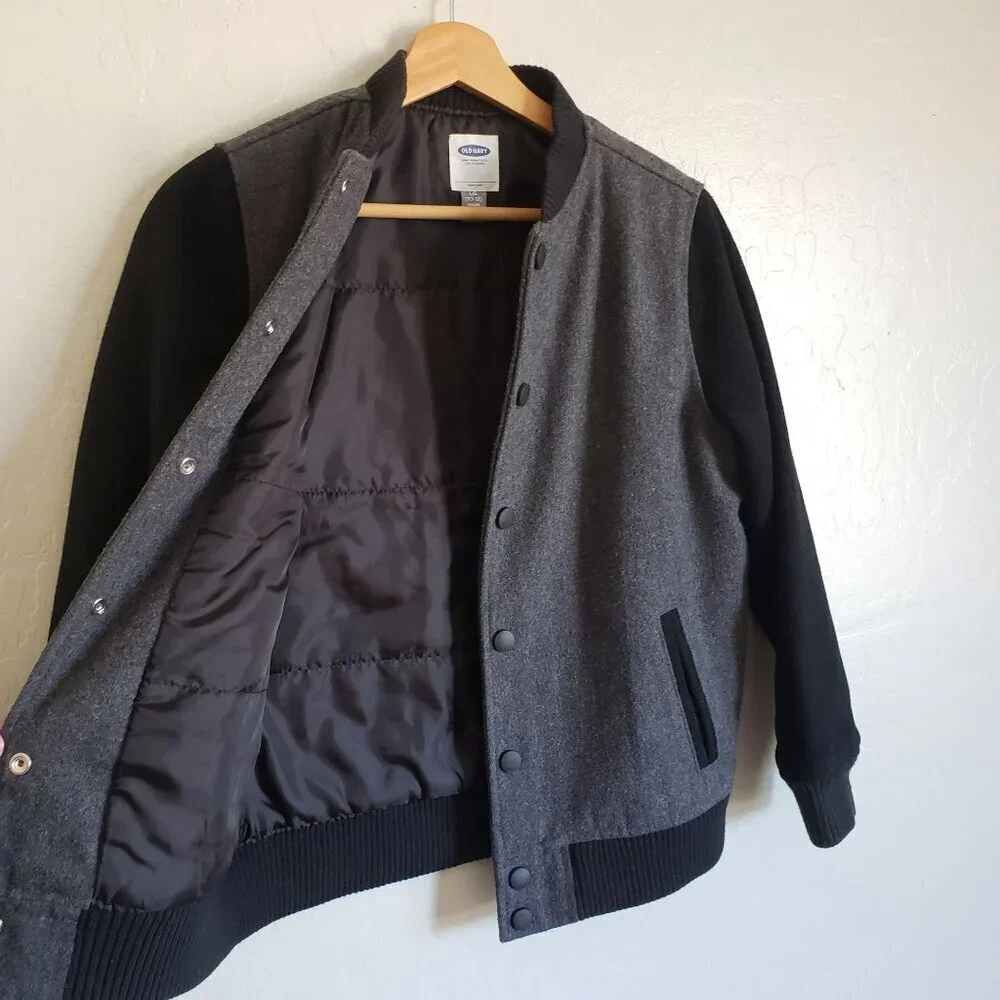 Old Navy Soft Brushed Wool Blend Colorblock Bomber Jacket Grey/Black Kid's 10-12
